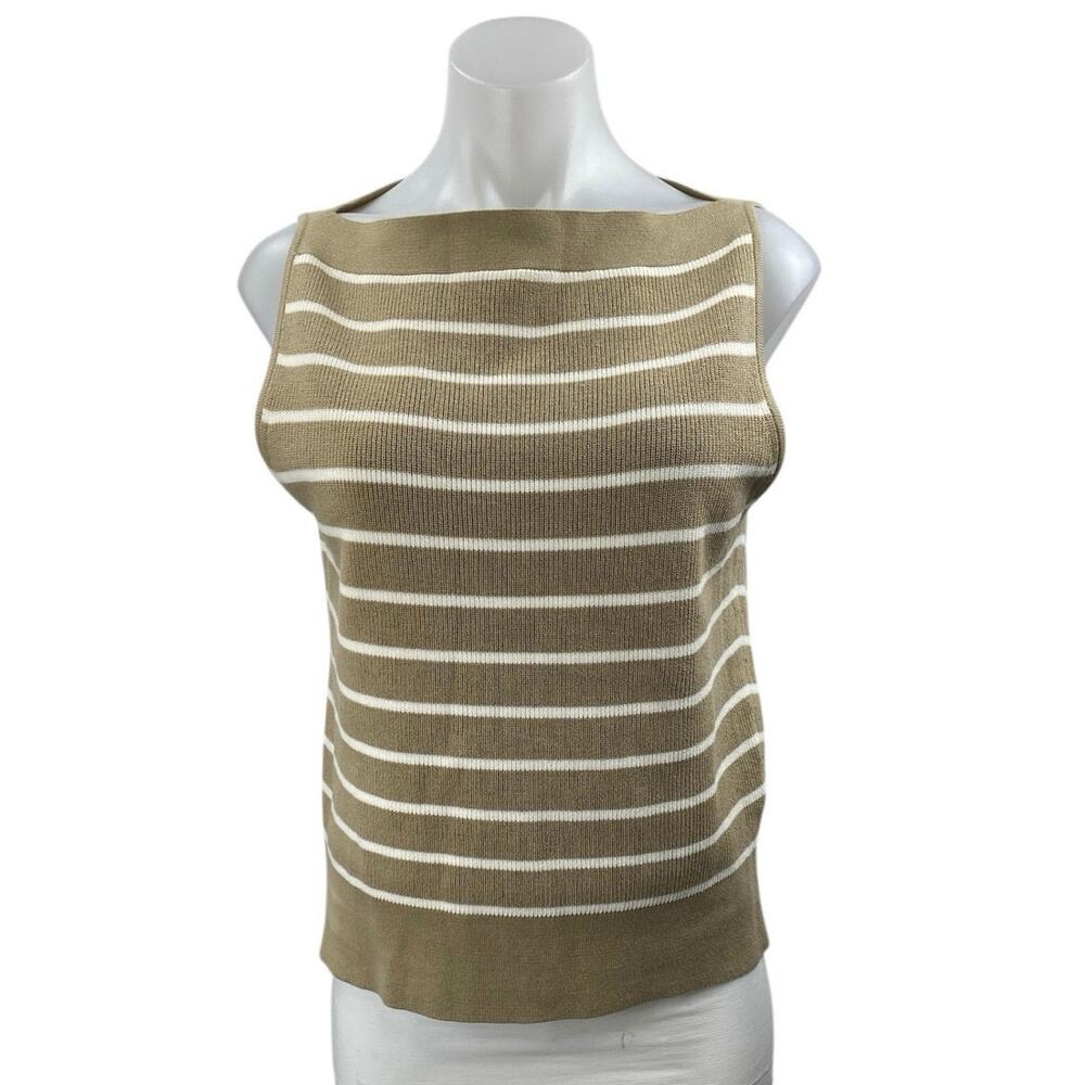 Banana Republic Olive Green and White Striped Knit Tank Top